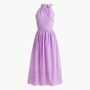 J Crew Factory Tie-neck midi dress eyelet trim Bright Lilac Size 2 Cotton NWT